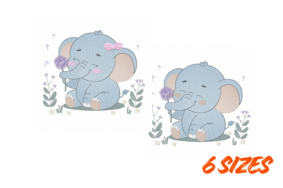 2 Cute Elephant Embroidery Design Art