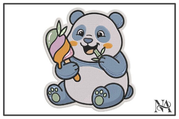 Kawaii Panda Ice Cream Embroidery Design