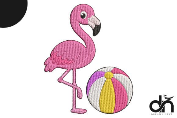 Pink Flamingo Beach Ball Embroidery