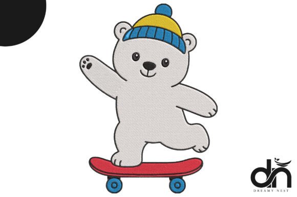 Skateboarding Polar Bear Embroidery