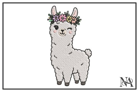 Winking Llama Flower Crown Embroidery